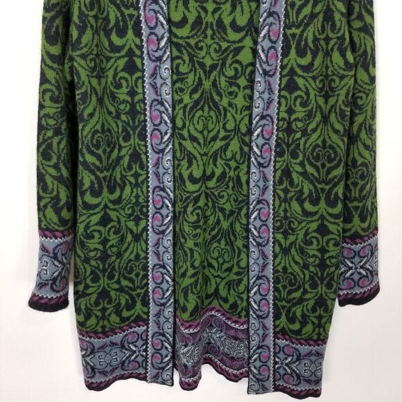 Tey-Art Women Alpaca Blend Open Front Cardigan Sweater Sz M Green Floral - Picture 3 of 7